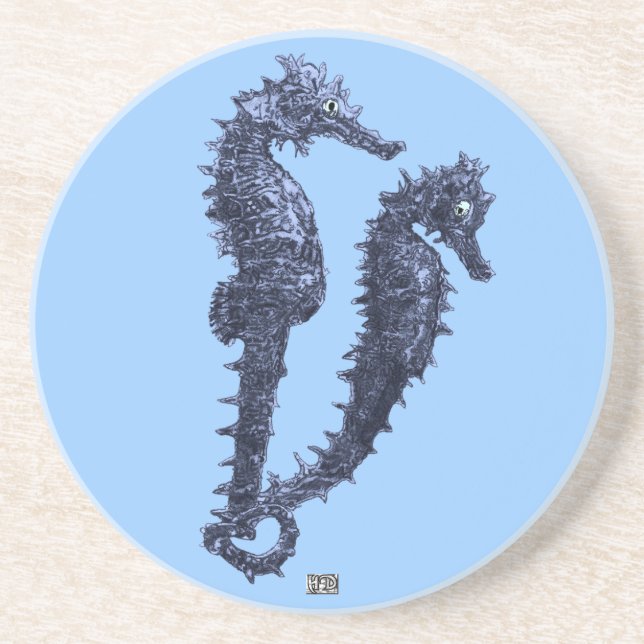Dance Of The Seahorses (Blue) Coaster (Front)