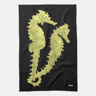 Dance Of The Seahorses (Yellow) Tea Towel