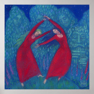 Dance of the witches, pastel painting, fantasy art poster