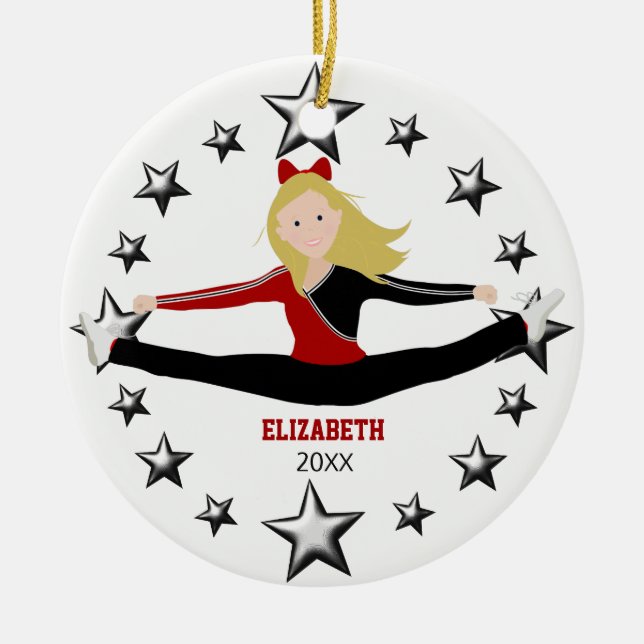 Dance Or Cheer Red And Black Ceramic Ornament (Front)