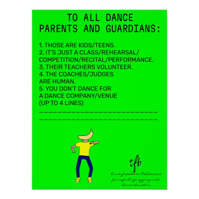 Dance Parent Reminder Banana Lime Poster (Front)