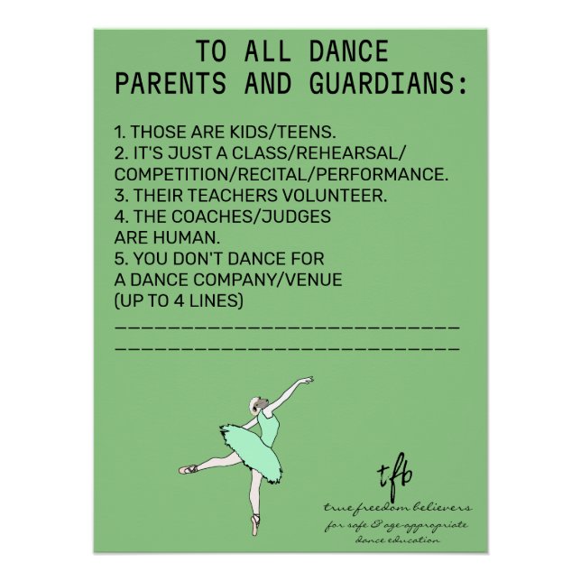 Dance Parent Reminder Sheep Sage Poster (Front)
