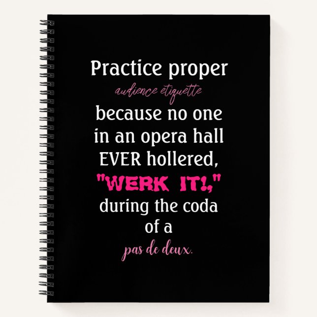 Dance Parents Audience Etiquette Pink Notebook (Front)