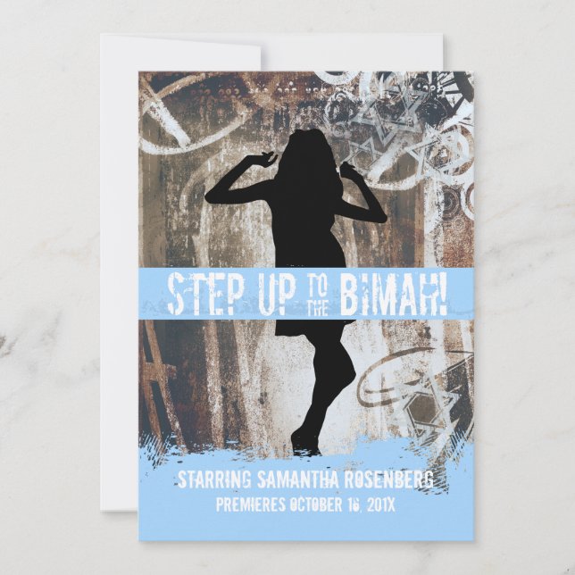 Dance Party Bat Mitzvah Invitation in A3D5FF (Front)