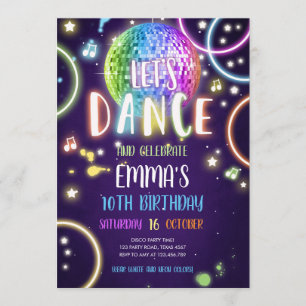 Dance Party Neon Glow Disco Birthday Invitation