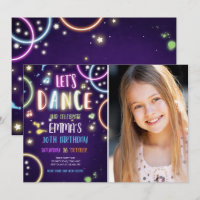 Dance Party Neon Glow Disco Birthday Invitation