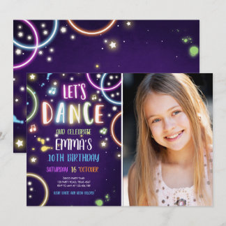 Dance Party Neon Glow Disco Birthday Invitation
