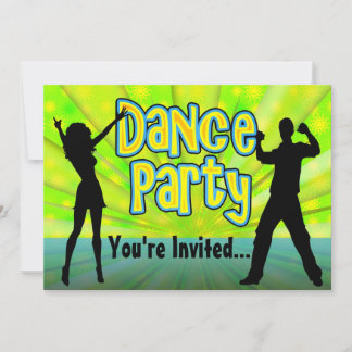 Dance Party, Neon Green/Black Invitation