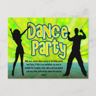 Dance Party, Neon Green/Black Invitation Postcard