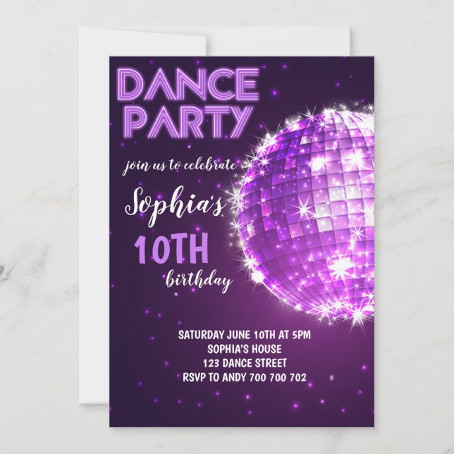 Dance Party Purple Disco Girl Birthday Invitation (Front)