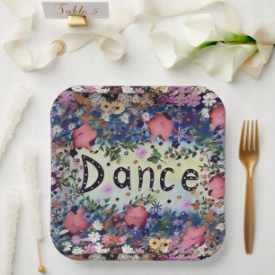 DANCE Polka Dot Floral in Pink And Blue Paper Plate