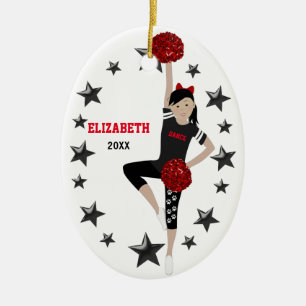 Dance Pom Black Hair Black and Red Ceramic Ornament