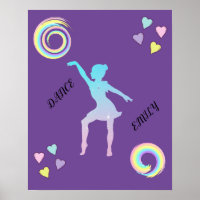Dance poster with hearts & swirls.