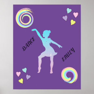 Dance poster with hearts & swirls.