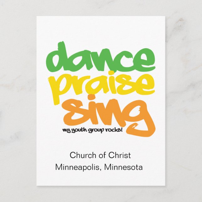 Dance Praise Sing Youth Group Postcards Invites (Front)