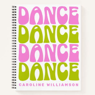 Dance Retro Typography Pink and Green Personalised Notebook