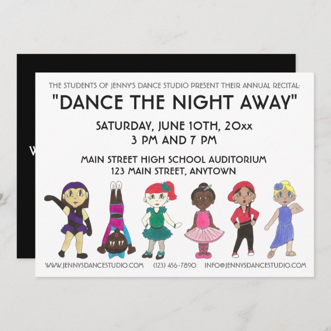 Dance School Studio Annual Recital Showcase Show Invitation (Front/Back)
