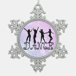 Dance Silhouette Dancers Bokeh Snowflake Pewter Christmas Ornament