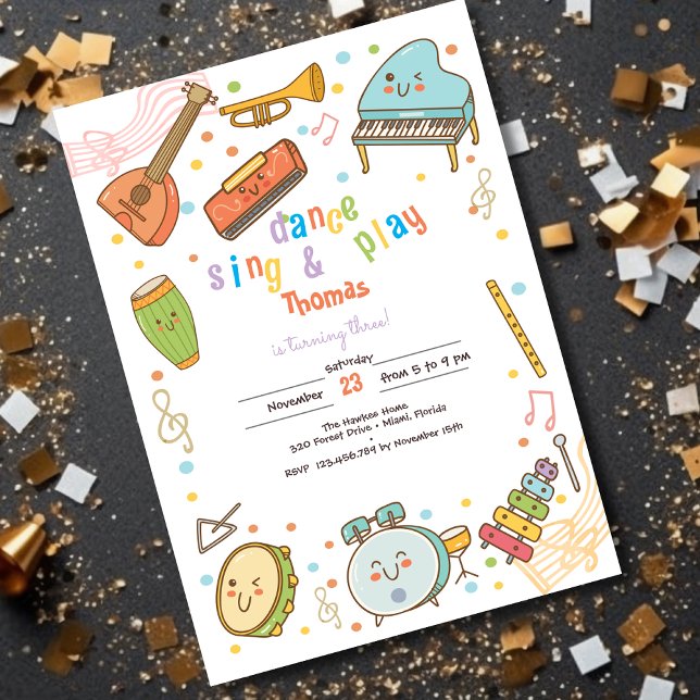 Dance sing and play kids birthday invitation (Creator Uploaded)