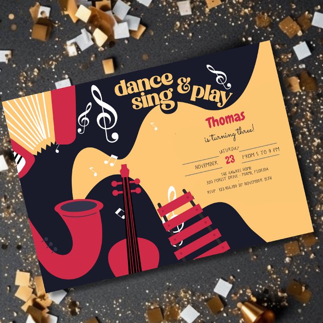 Dance sing and play kids birthday invitation (Creator Uploaded)