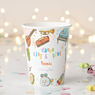 Dance sing and play kids birthday paper cups