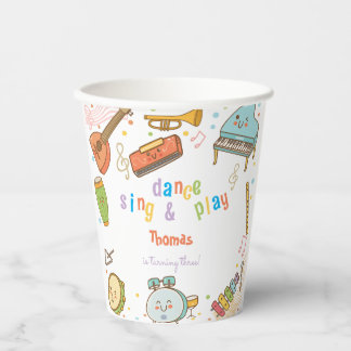 Dance sing and play kids birthday paper cups