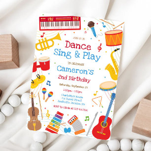 Dance Sing Play Musical Instrument Birthday Party  Invitation