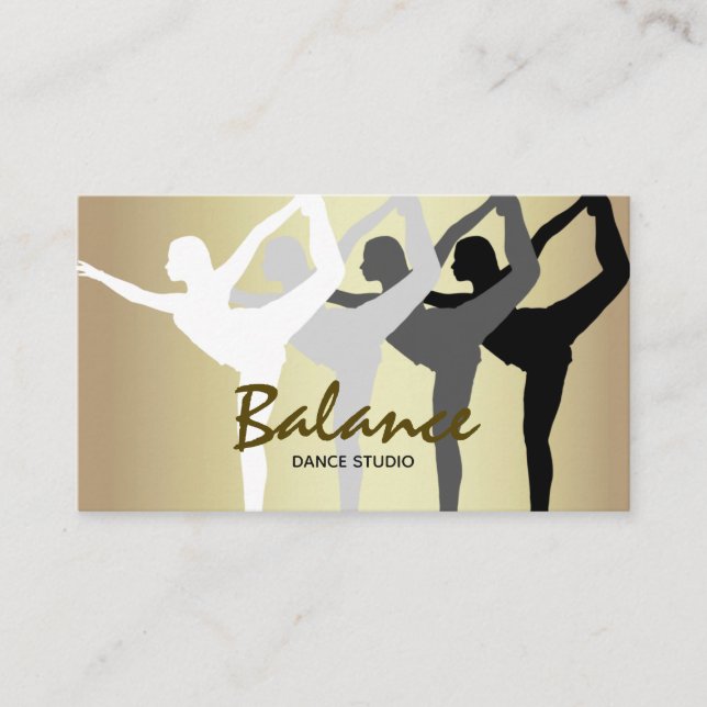 Dance Studio Body Silhouette Gold and Black Modern Business Card (Front)