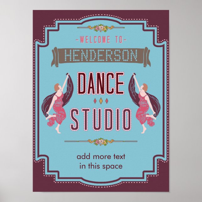 Dance Studio Personalised Name Blue Retro Custom Poster (Front)