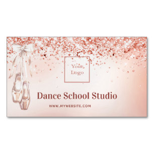 Dance studio school rose gold pink logo 	Magnetic business card