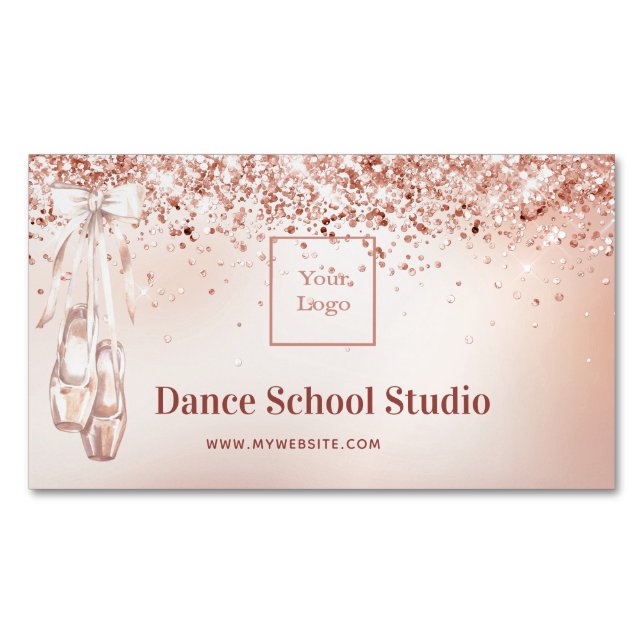 Dance studio school rose gold pink logo 	Magnetic business card (Front)