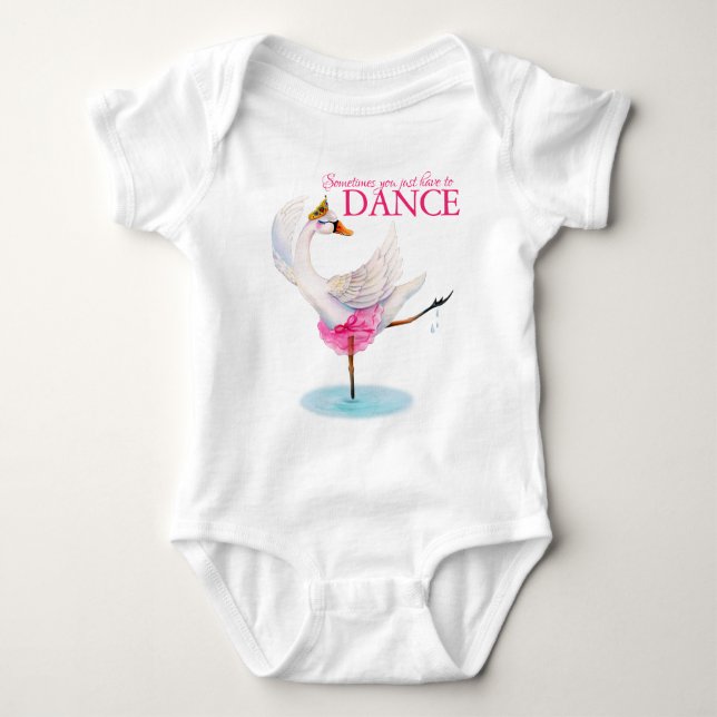 Dance swan ballerina whimsy art slogan apparel baby bodysuit (Front)