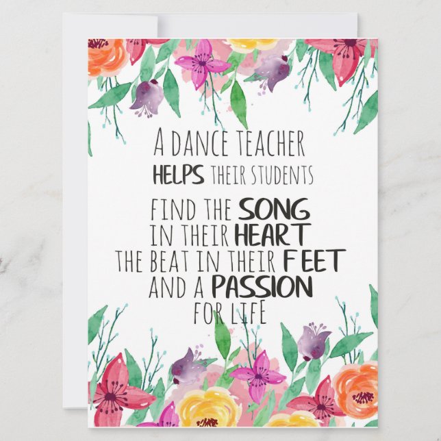 Dance teacher gift Appreciation Thank you quote Card (Front)
