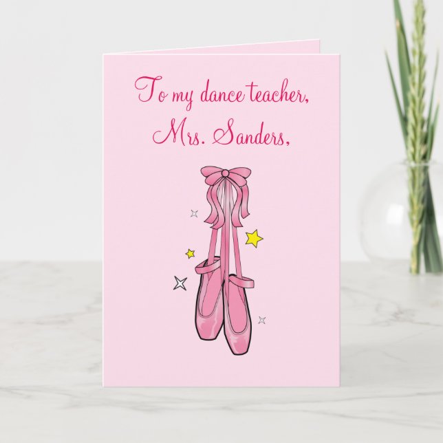 Dance Teacher Thank You with Hanging Ballet Shoes Card (Front)
