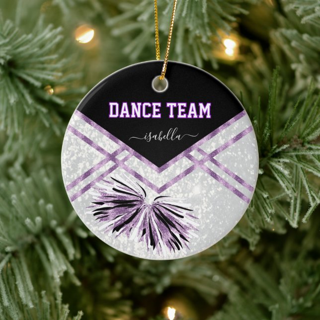 Dance Team Black, White and Purple Glitter Ceramic Ornament (Tree)