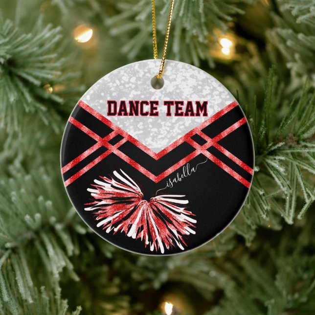 Dance Team Black, White and Red Ceramic Ornament (Tree)