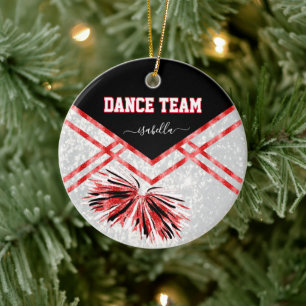 Dance Team Black, White and Red Glitter Ceramic Ornament