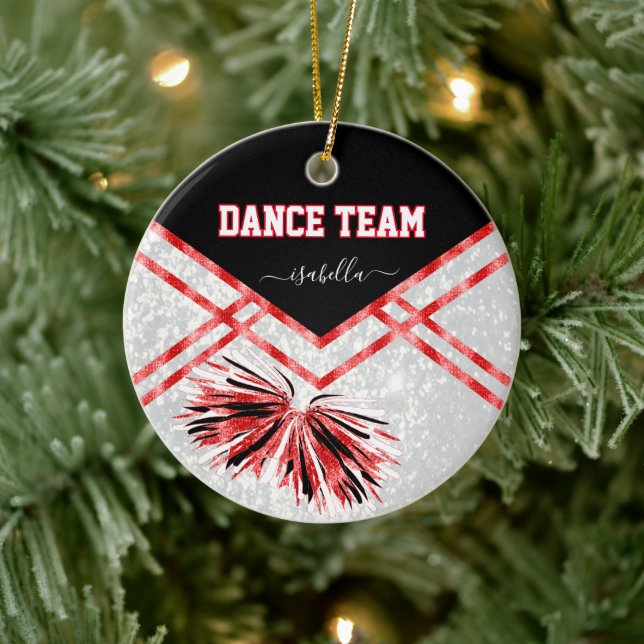 Dance Team Black, White and Red Glitter Ceramic Ornament (Tree)