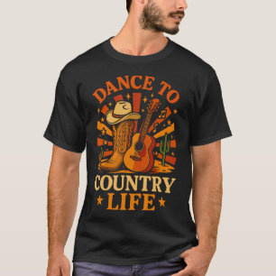 Dance To Country Life Retro Cowboy Boots Guitar Me T-Shirt