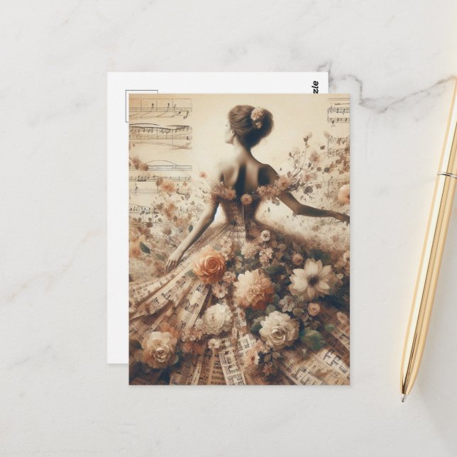 Dance to the Floral Music Collage Postcard (Front/Back In Situ)