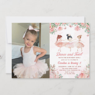 Dance & Twirl Ballerina Girl Birthday Photo Invitation