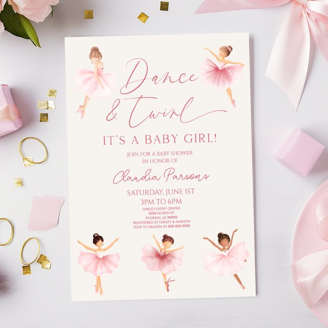 Dance & Twirl Pink Ballerina Ballet Baby Shower Invitation (Creator Uploaded)