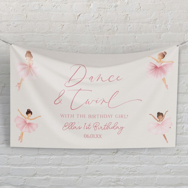 Dance & Twirl Pink Ballerina Ballet Birthday Party Banner (Creator Uploaded)