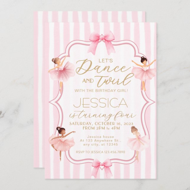 Dance & Twirl Pink Ballerina Ballet Birthday Party Invitation (Front/Back)