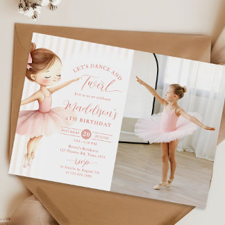 Dance & Twirl Pink Ballerina Ballet Birthday Photo Invitation