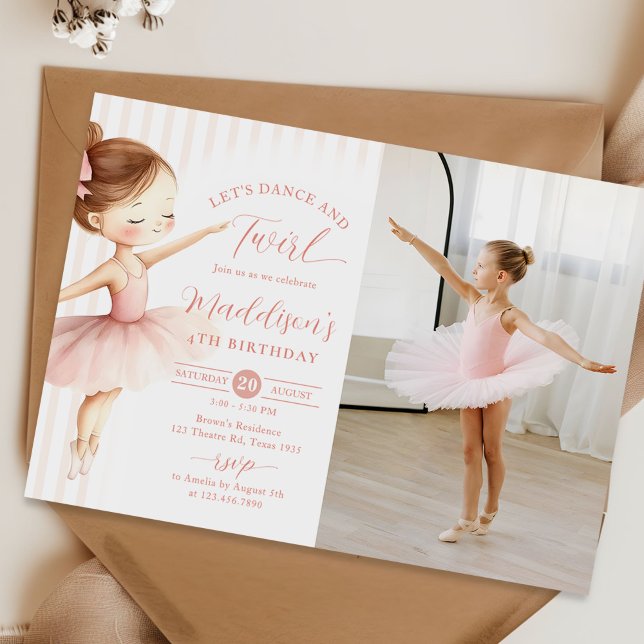 Dance & Twirl Pink Ballerina Ballet Birthday Photo Invitation (Creator Uploaded)