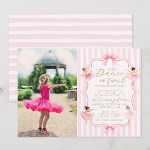 Dance & Twirl Pink Ballerina Photo Birthday Party Invitation