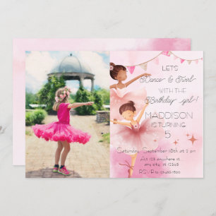 Dance & Twirl Pink Ballerina Photo Birthday Party Invitation