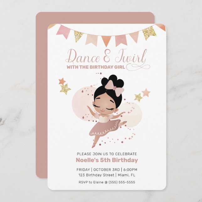 Dance & Twirl, Princess Ballerina Birthday Invitation (Front/Back)