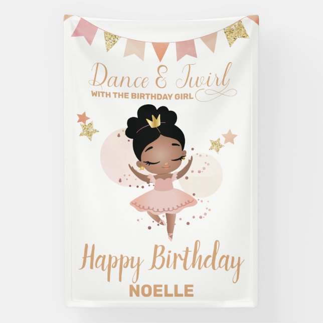 Dance & Twirl, Princess Ballerina w/Bow Birthday  Banner (Vertical)